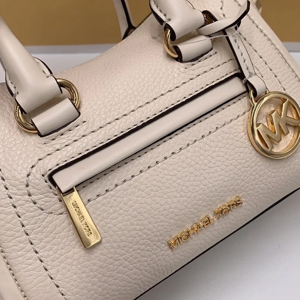 Michael Kors Carine Extra-Small Pebbled Leather Satchel Crossbody  Light Cream